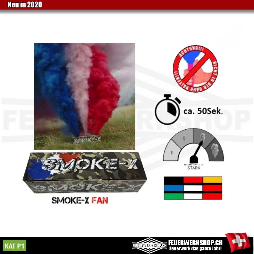 Dreifarbiger Fanrauch blau / weiss / rot (Frankreich) Smoke-X