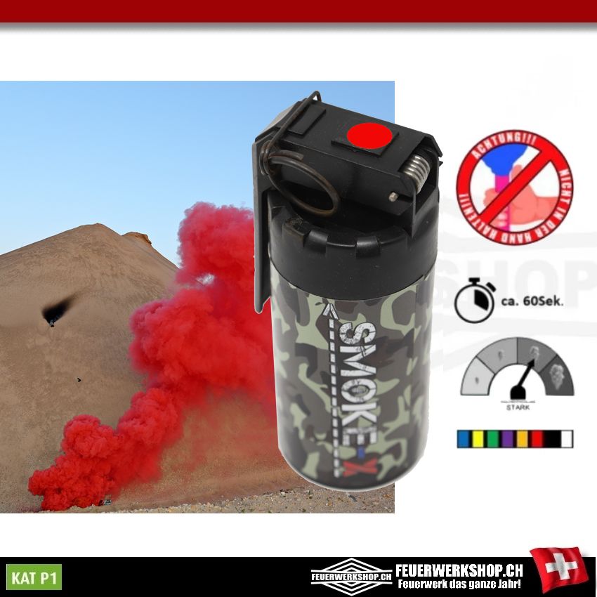 Große Rauchgranate für Paintball und Airsoft (Kipphebel - Rot)